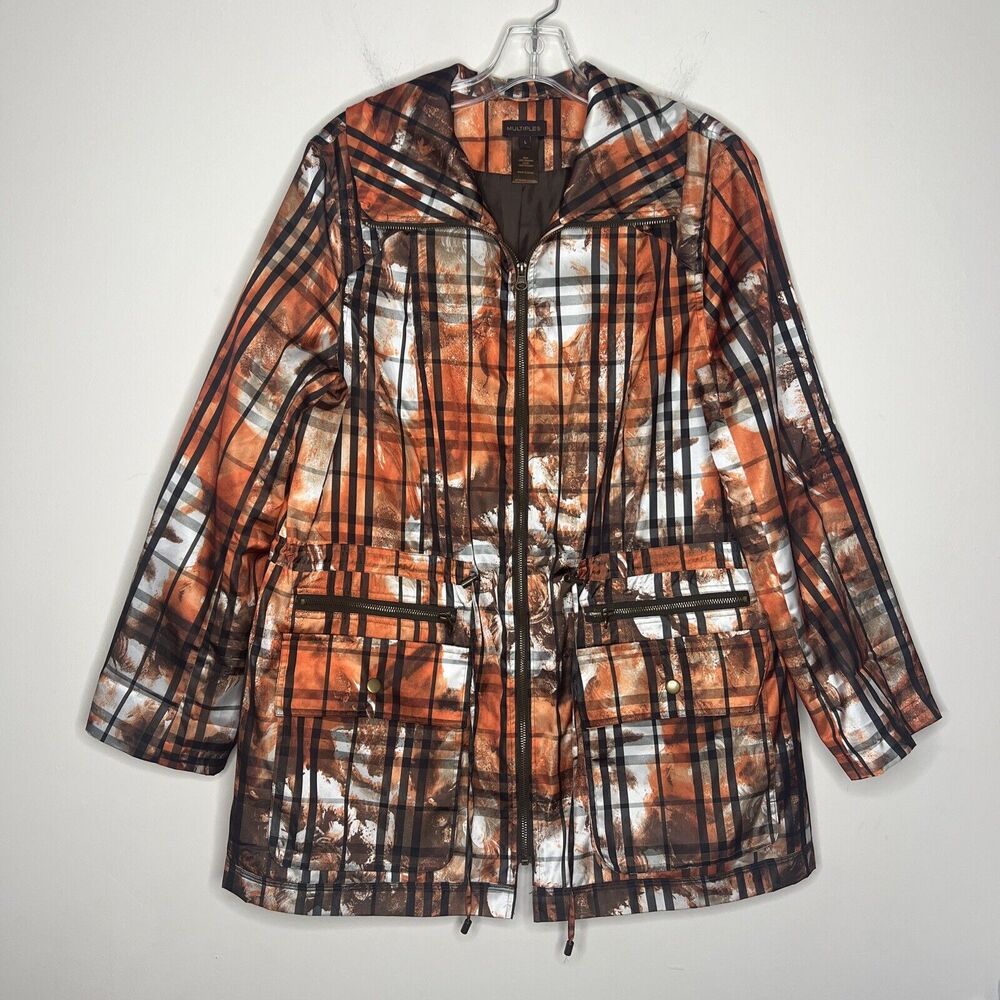 Multiples Women’s Anorak Jacket Size Large Abstract Striped Full Zip Pockets